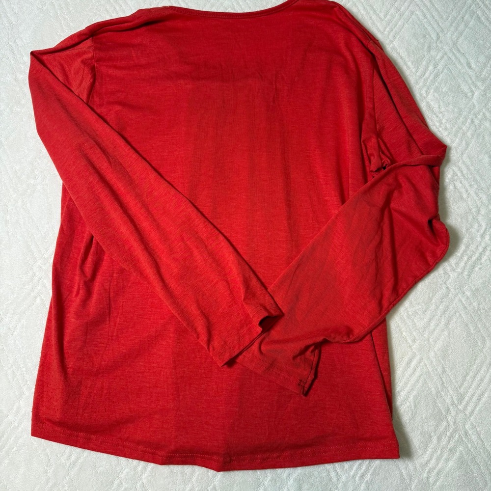 Classic Casual Red Long Sleeve Square Neck Blouse Women's 1XL Lightweight - Picture 7 of 7